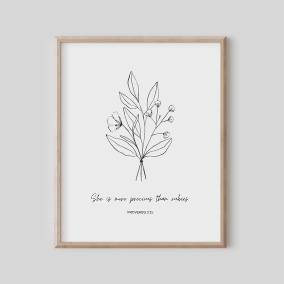 Proverbs 315 She Is More Precious Than Rubies Bible Verse Wall Art Christian Gift Scripture Print Baby Girl Nursery Minimalist Decor
