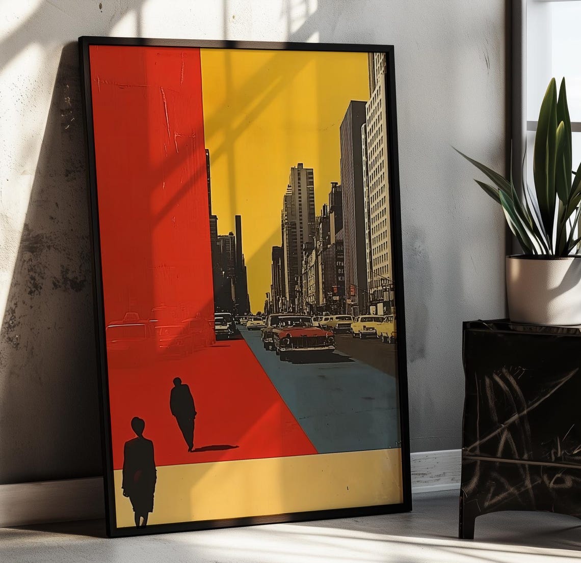 Vintage City Street Retro Yellow Taxis Bold Pop Art Style Poster