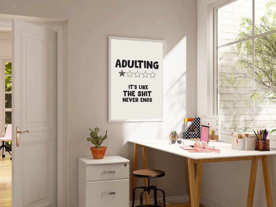 Adulting Is Like the Shit Never Ends One Star Review Funny Poster - Image 2