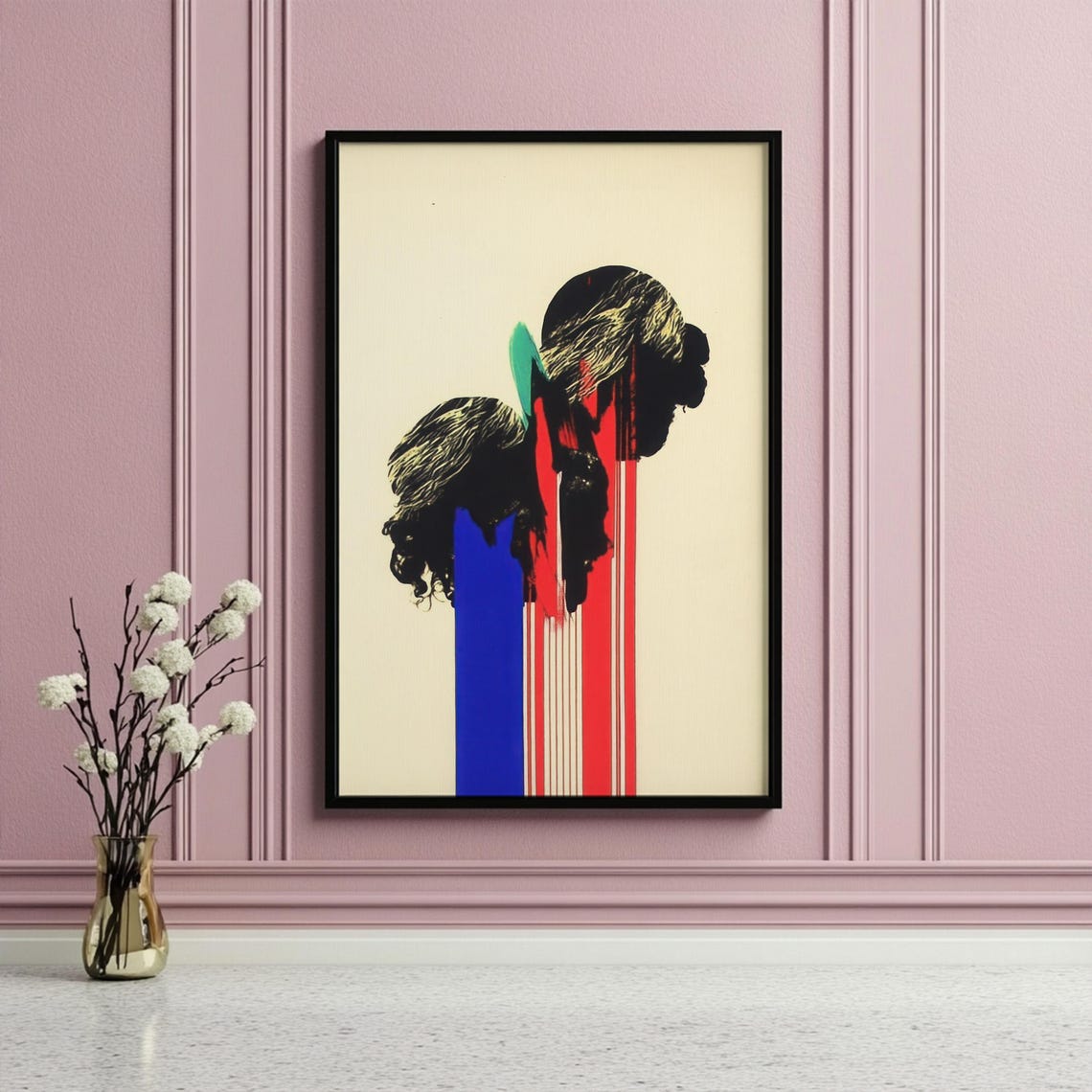 Abstract Surrealism Art Print Dripping Portrait Art Bold Red Blue Modern Wall Art Instant - Image 4