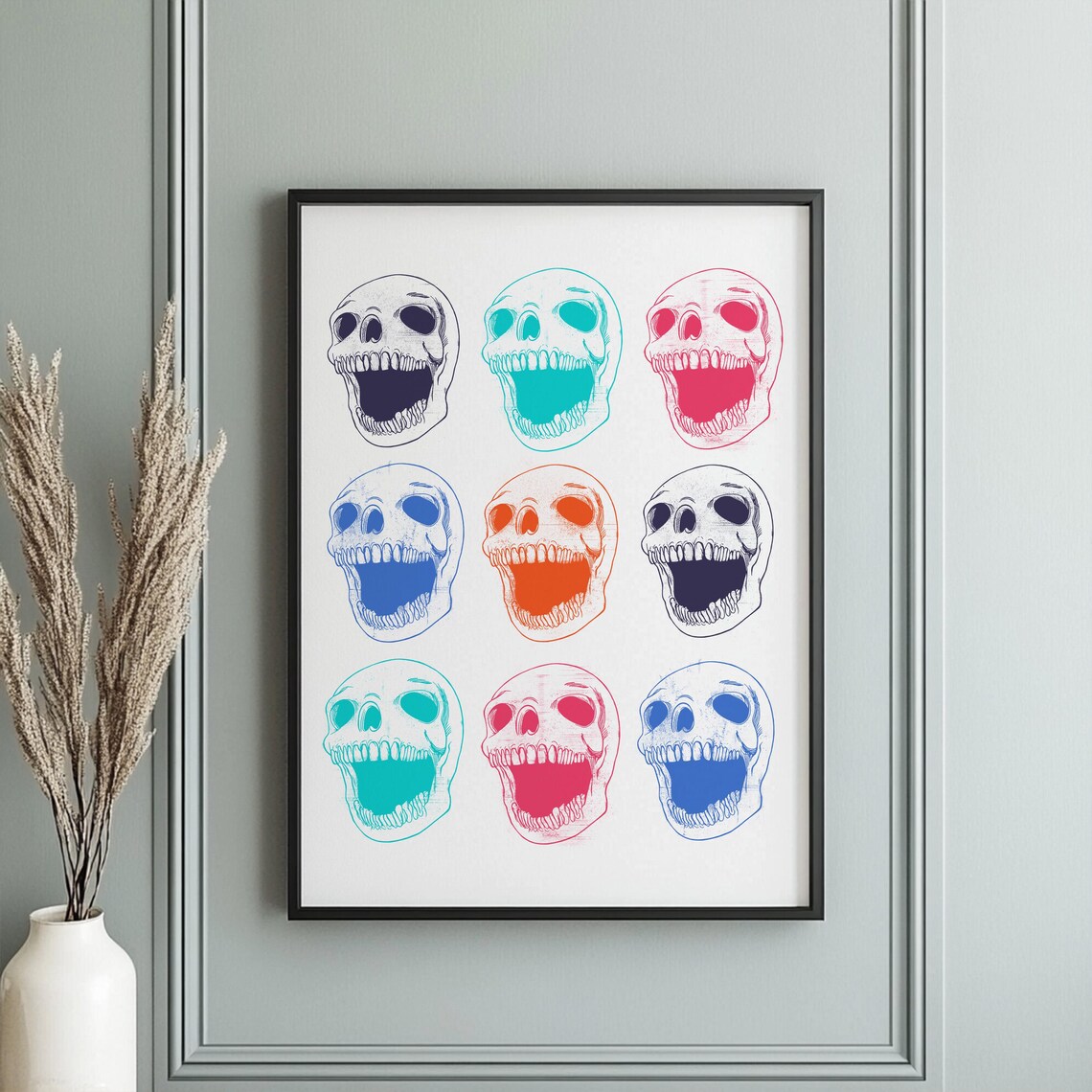 Nine Colorful Skull Grid Retro Pop Art Gothic Poster for Party Decor - Image 3