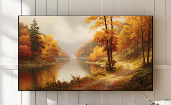 Autumn Landscape Frame Tv Art Peaceful River Fall Trees 7