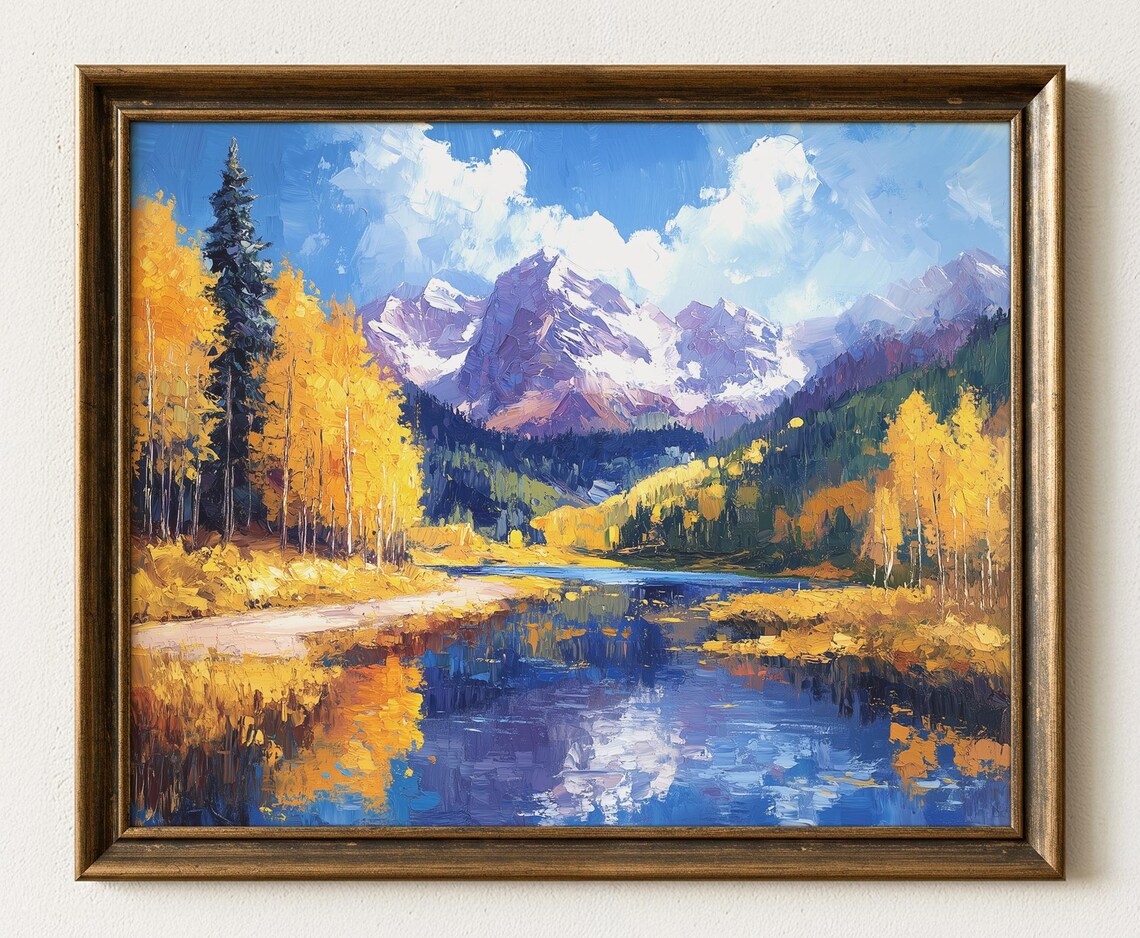 Maroon Bells Colorado Autumn Landscape Print Rustic Mountain Wall Art 709