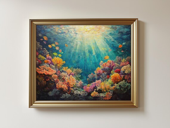 Vibrant Coral Reef Underwater Scene Tropical Ocean Fish Poster