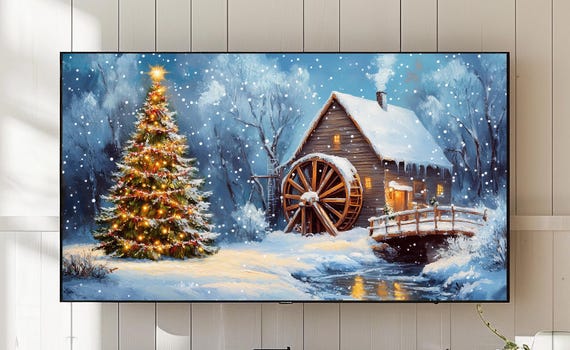 Rustic Christmas Mill Scene Tv Art Snowy Winter Landscape 768