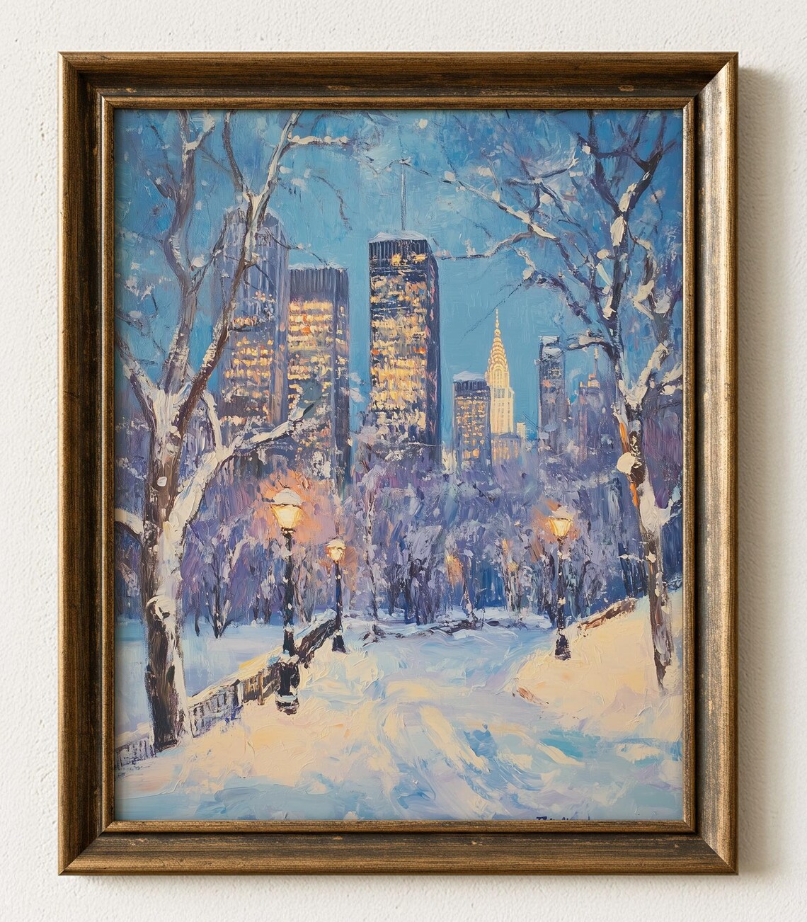 Central Park Snowy Winter Night New York City Skyline Poster