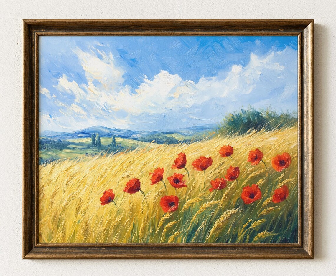Provence Wheat Field Red Poppies Summer Meadow Landscape Poster