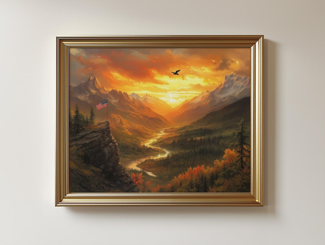 Mountain Valley Sunset, Moody Autumn Landscape