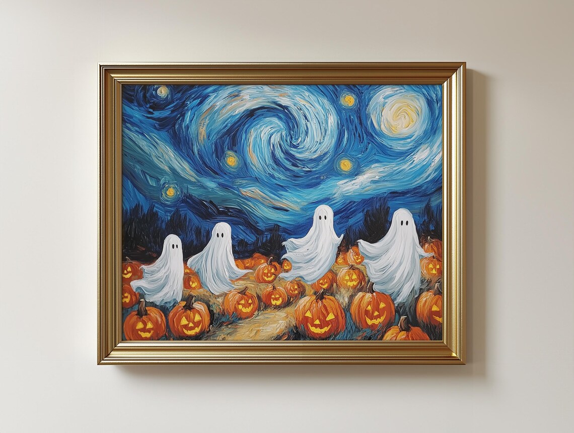 Halloween Ghosts Pumpkin Patch, Spooky Starry Night