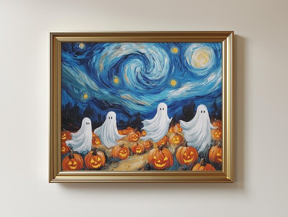 Halloween Ghosts Pumpkin Patch, Spooky Starry Night