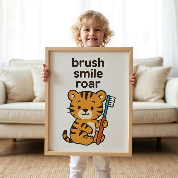 Brush Your Teeth Bathroom Art Poster Print Kids Jungle Wall