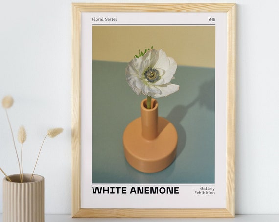 White Anemone Art Print, Delicate Floral Wall Art