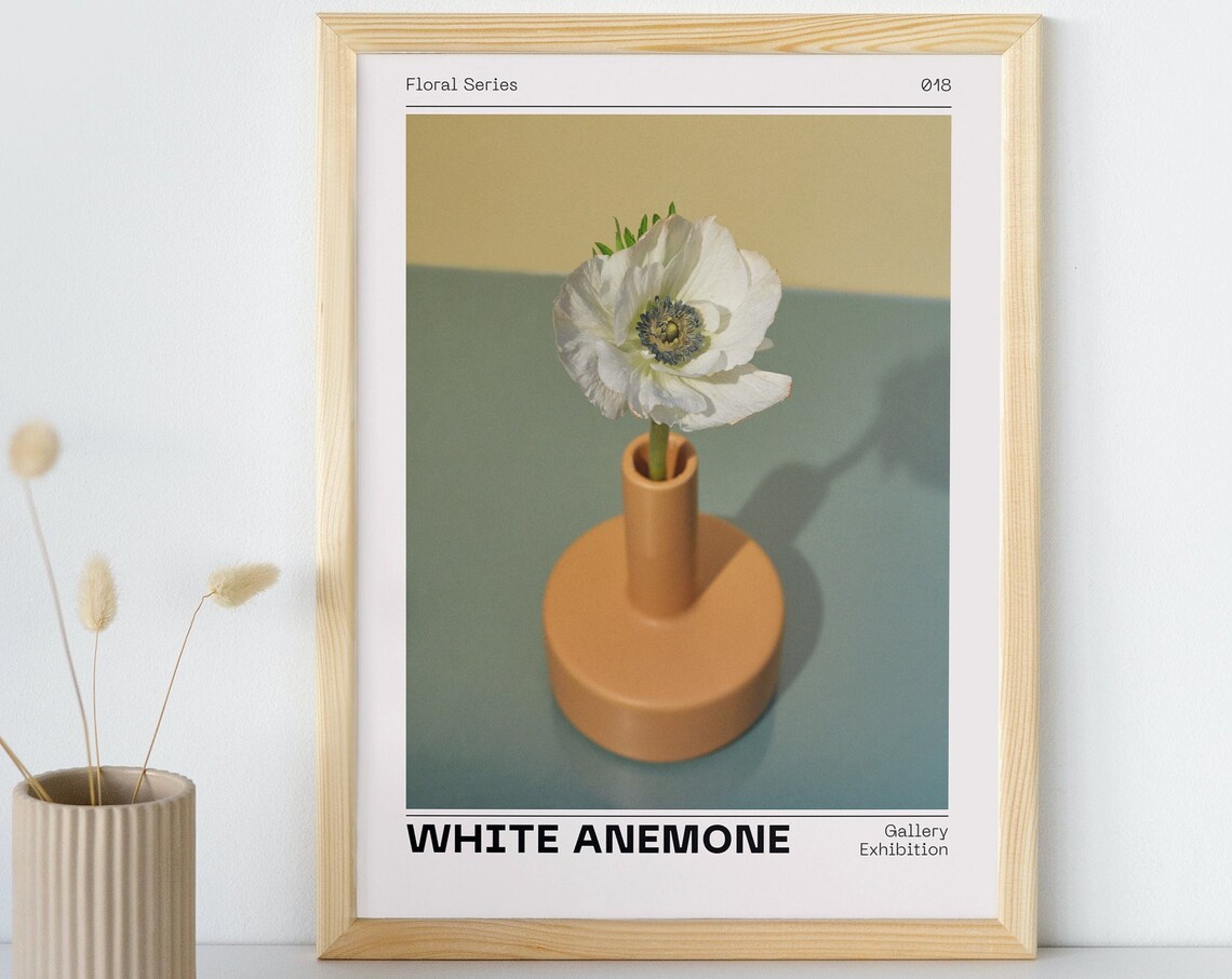 White Anemone Art Print, Delicate Floral Wall Art