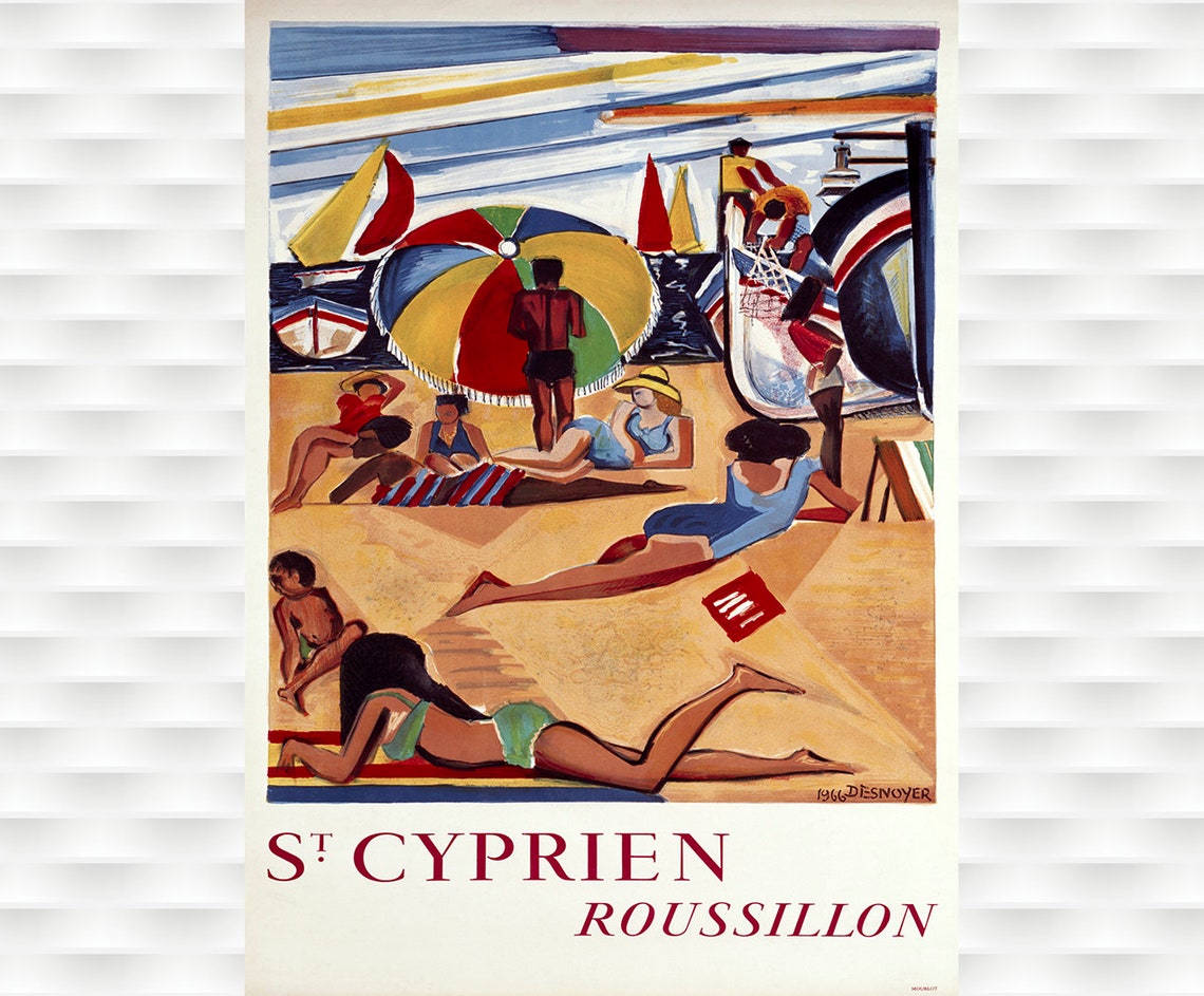 St Cyprien Roussillon 1966 Vintage French Beach Travel Poster