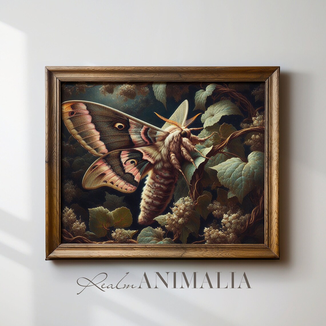 Giant Silk Moth Among Night Leaves Moody Vintage Insect Wall Art Print - Image 4