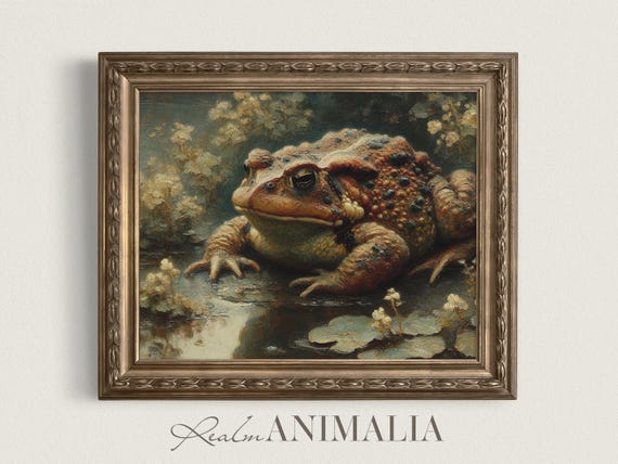 Vintage Toad Oil Painting Wildlife Animal Wall Art Realism Art Prints Rustic Nature Scenery Poster Amphibian Art Print Td009