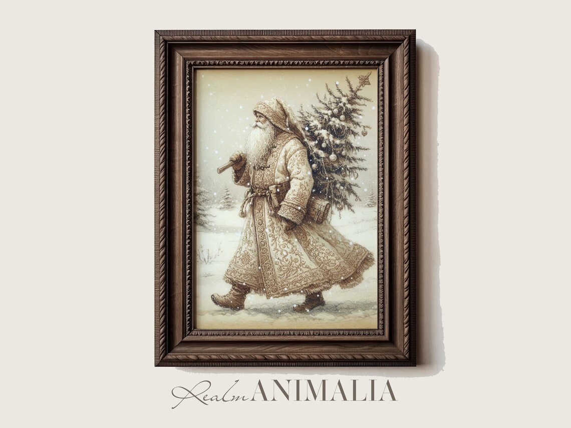 Santa Claus Beige Winter Holiday Wall Art Print - Image 2