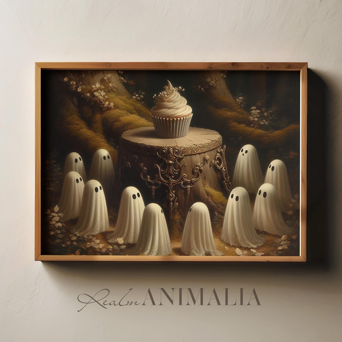 Cute Ghosts Gathered Around Giant Cupcake Forest Party Halloween Poster - Image 2
