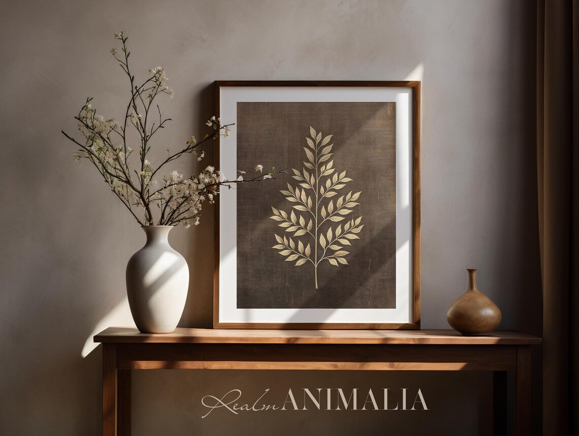 Botanical Leaf Textile Art Print, Vintage Style - Image 3