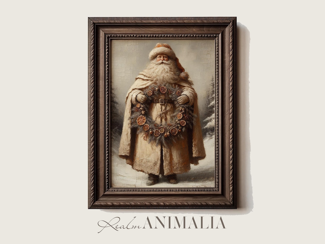 Vintage Santa Claus Art Print, Neutral Christmas Decor - Image 4