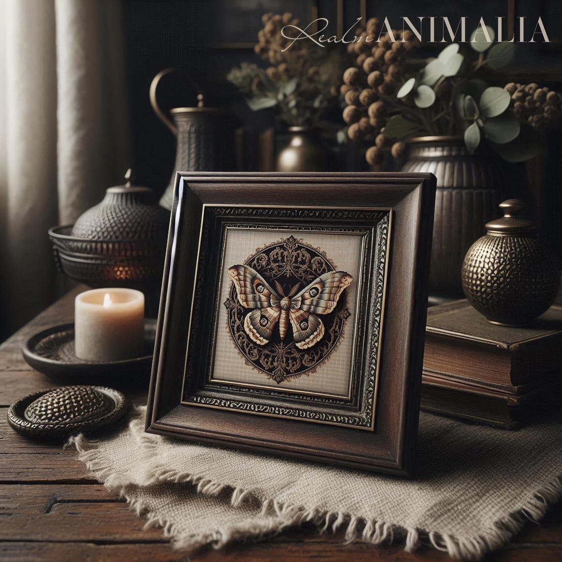Moth Tapestry Square Art Print Textile Fabric Wall Art Needlepoint Art Dark Academia Art Prints Insect Art Illustration Np003 - Image 3