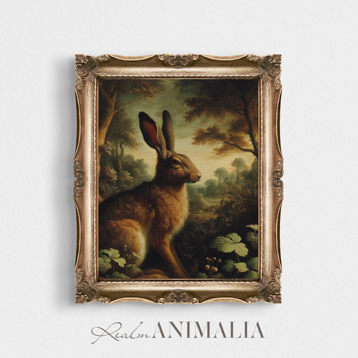 Autumn Rabbit Vintage Painting, Moody Fall Scenery Art Print - Image 4