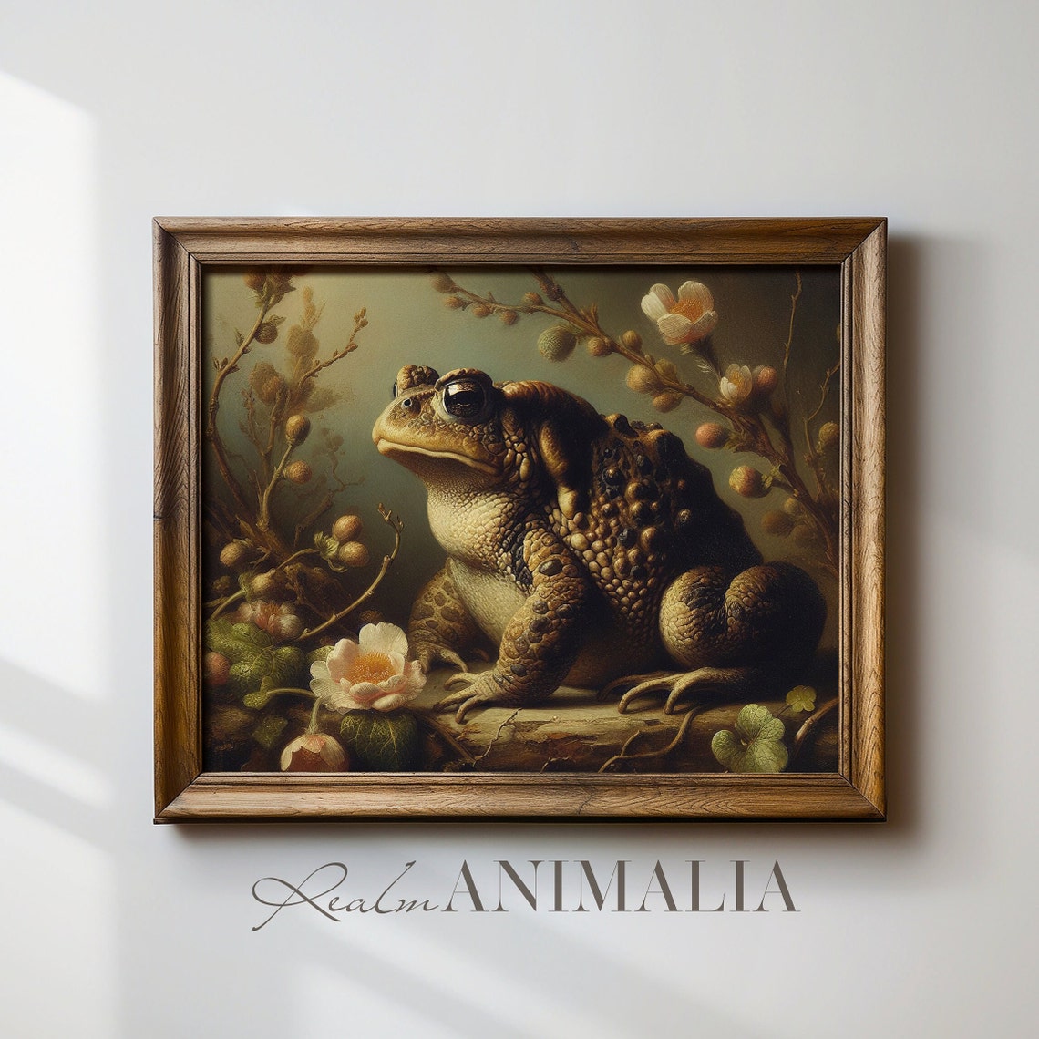 Brown Toad Among Seed Heads And Wildflowers Moody Vintage Art Print - Image 4
