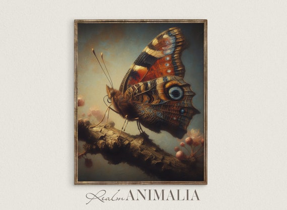 Vintage Butterfly Oil Painting Moody Rustic Butterfly Fine Art Print Vintage Insect Art Wall Decor Bf001