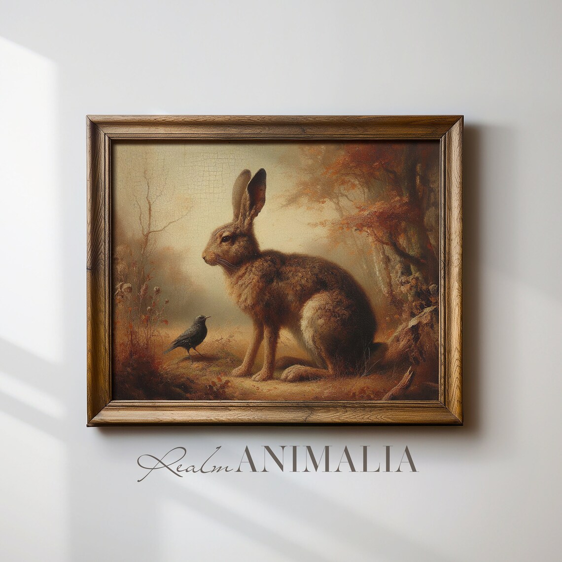 Autumn Rabbit and Blackbird Vintage Oil Painting Moody Fall Wildlife Poster - Image 4