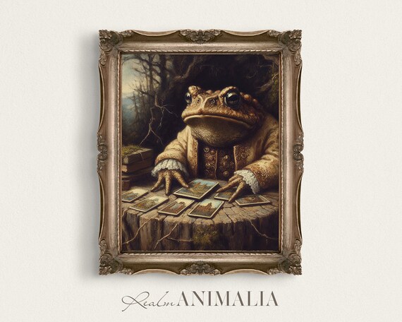 Tarot Fortune Teller Toad Painting Moody Dark Fairytale Wall Art Vintage Storybook Prints Whimsical Fantasy Animal Art Td020