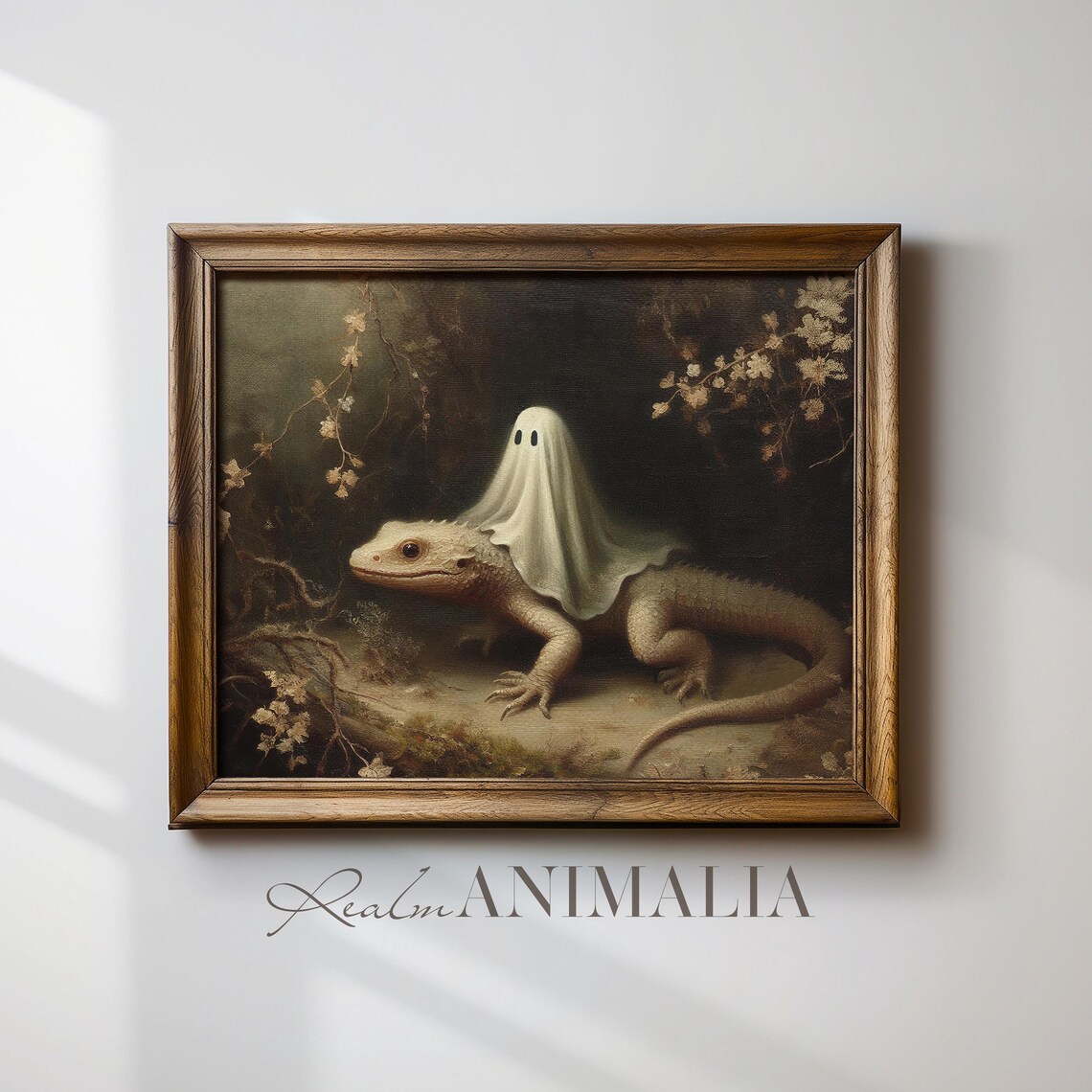 Little Ghost Riding Lizard Dark Forest Whimsical Halloween Cottagecore Poster - Image 4