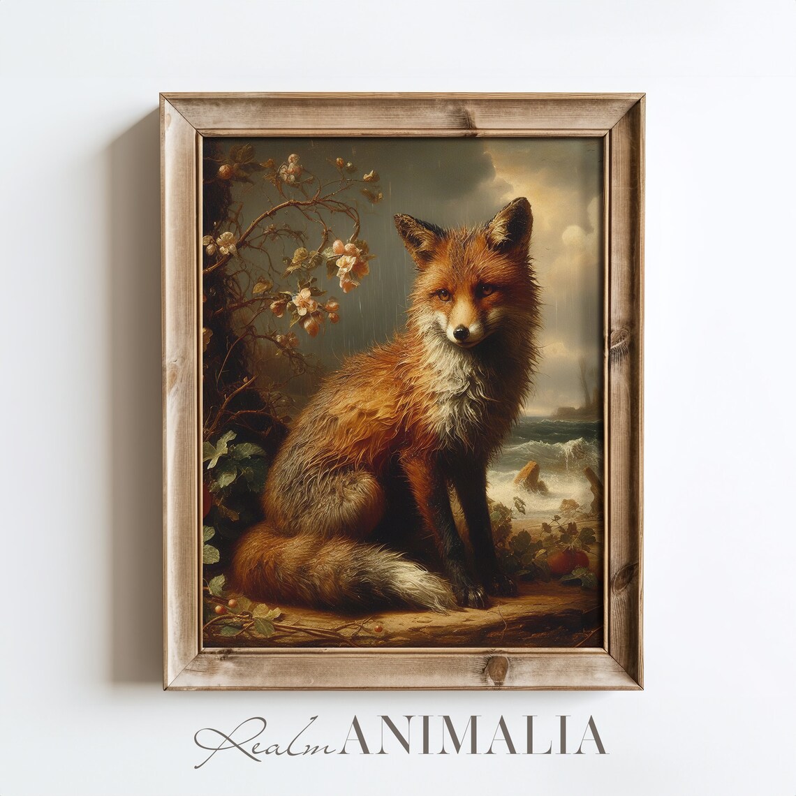 Vintage Fox Painting, Moody Red Fox Nature Art Print - Image 4