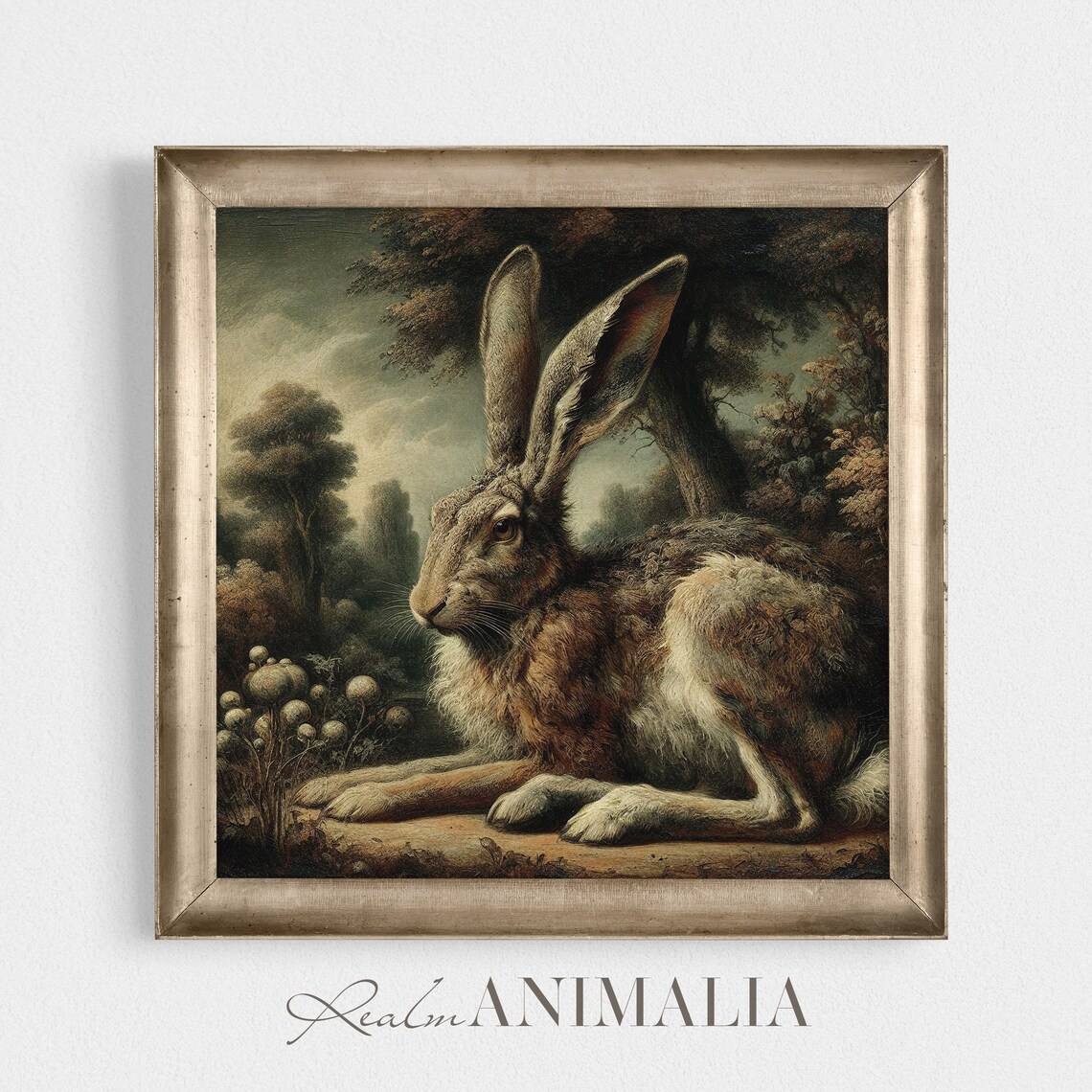 Vintage Hare Resting In Woodland Landscape Moody Old Master Style Art Poster - Image 4
