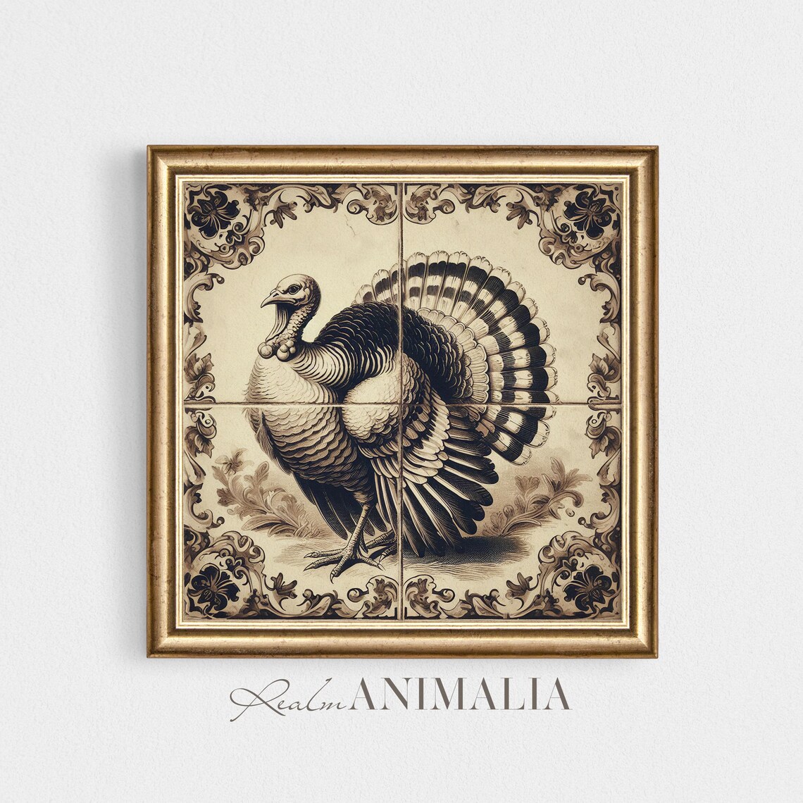 Thanksgiving Square Turkey Vintage Delft Art Print - Image 4