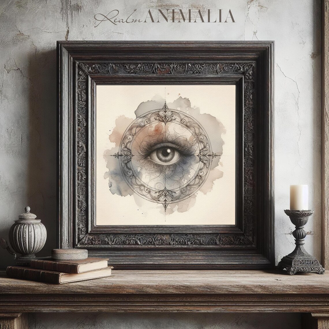 Lovers Eye Painting With Watercolor Wash In Filigree Circle Poster - Image 3