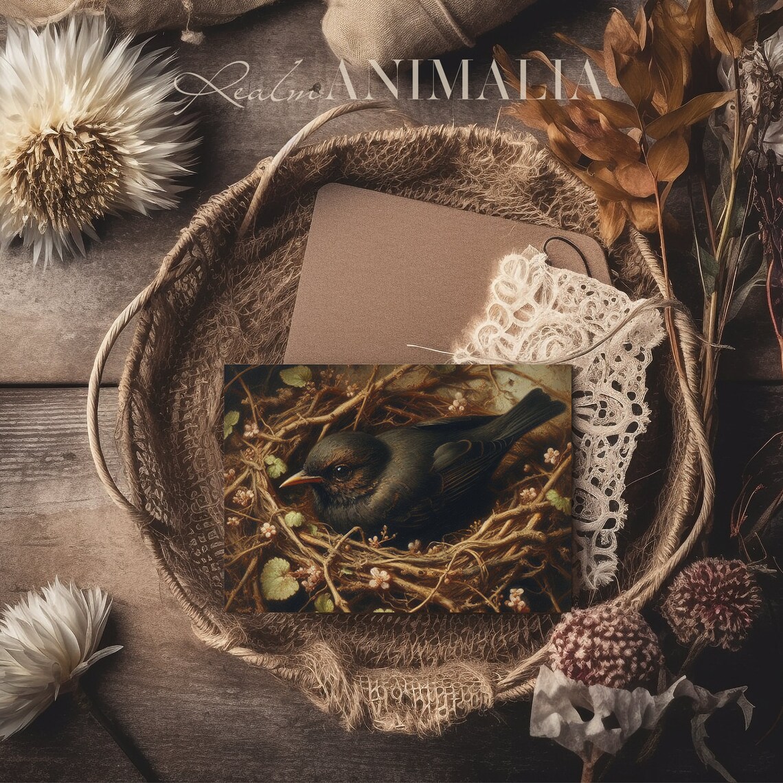 Vintage Blackbird In Nest Painting, Bird Art Print - Image 3