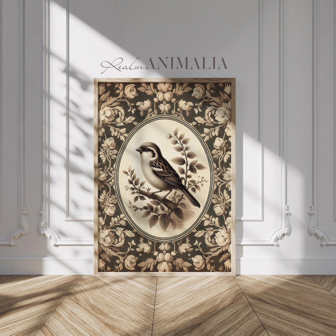Vintage Sparrow Bird Art Print, Neutral Floral Cottage - Image 2