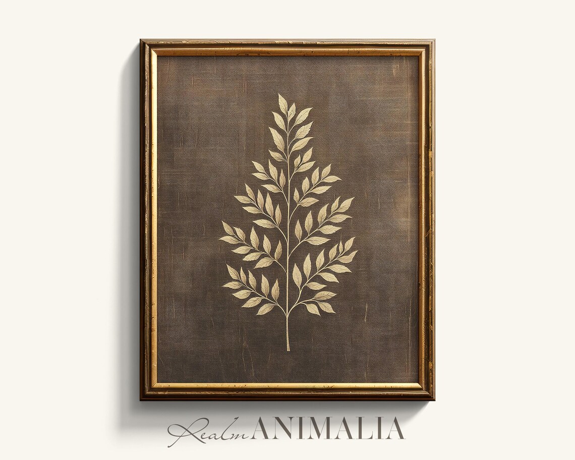 Botanical Leaf Textile Art Print, Vintage Style