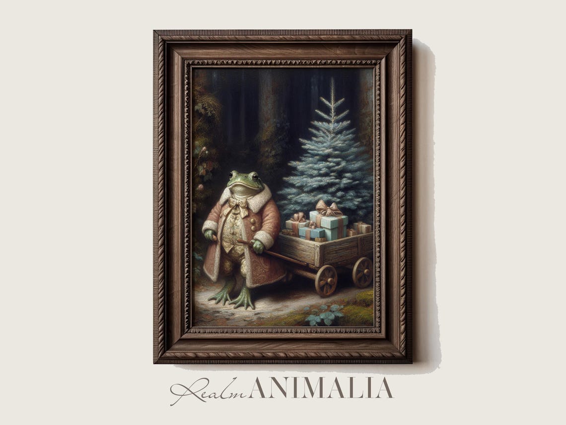 Festive Christmas Frog Painting Whimsical Fantasy Animal Art Print Christmas Holiday Art Prints Moody Storybook Wall Art Wh116 - Image 4
