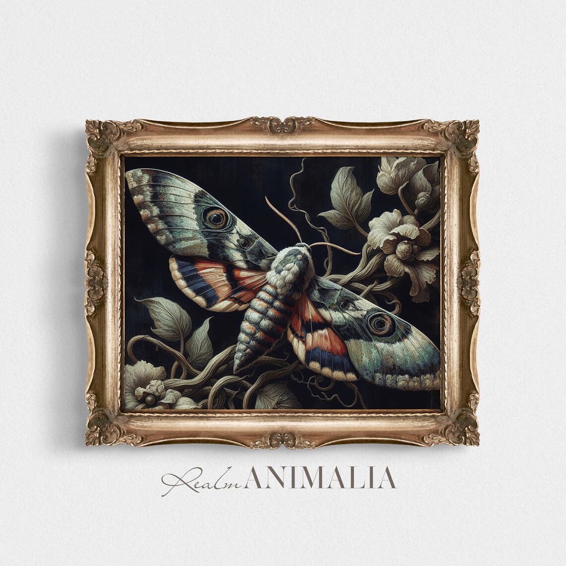 Vintage Moth Oil Painting Dark Botanical Eyed Wings Gothic Insect Poster - Image 2
