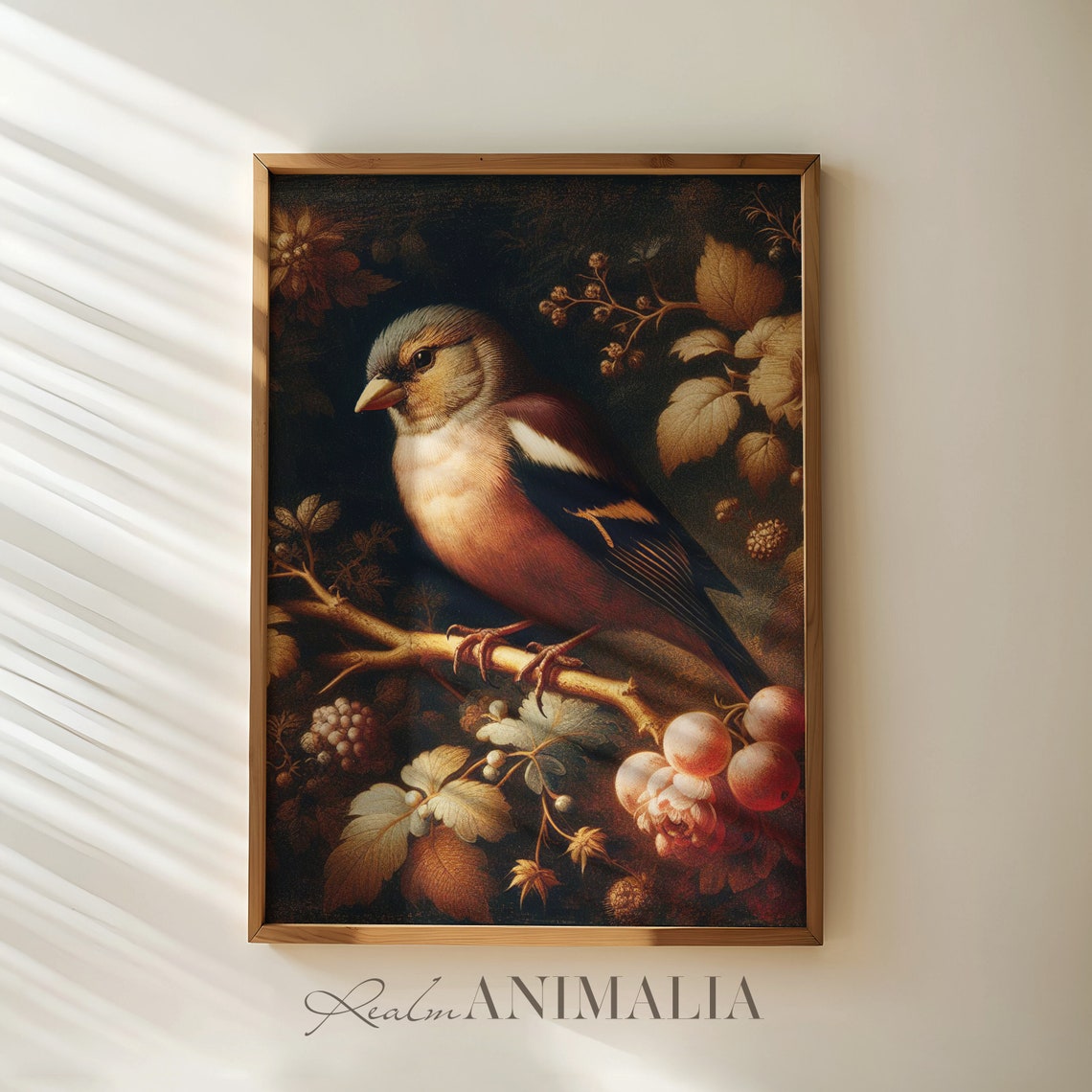 Moody Botanical Finch Bird Print Vintage Summer Floral Finch Wall Art Bird With Flowers Painting Fn001 - Image 2