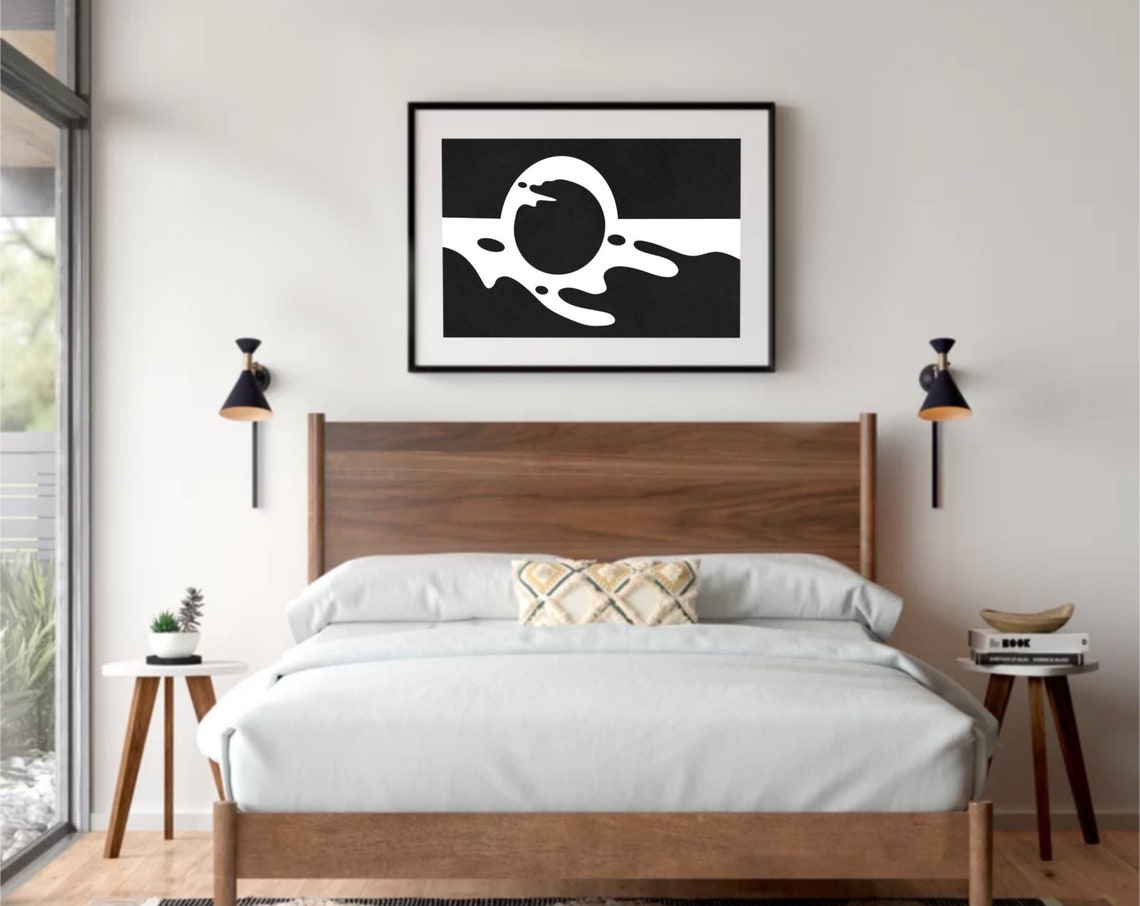 Black White Abstract Sun Moon Eclipse Minimalist Bedroom Poster