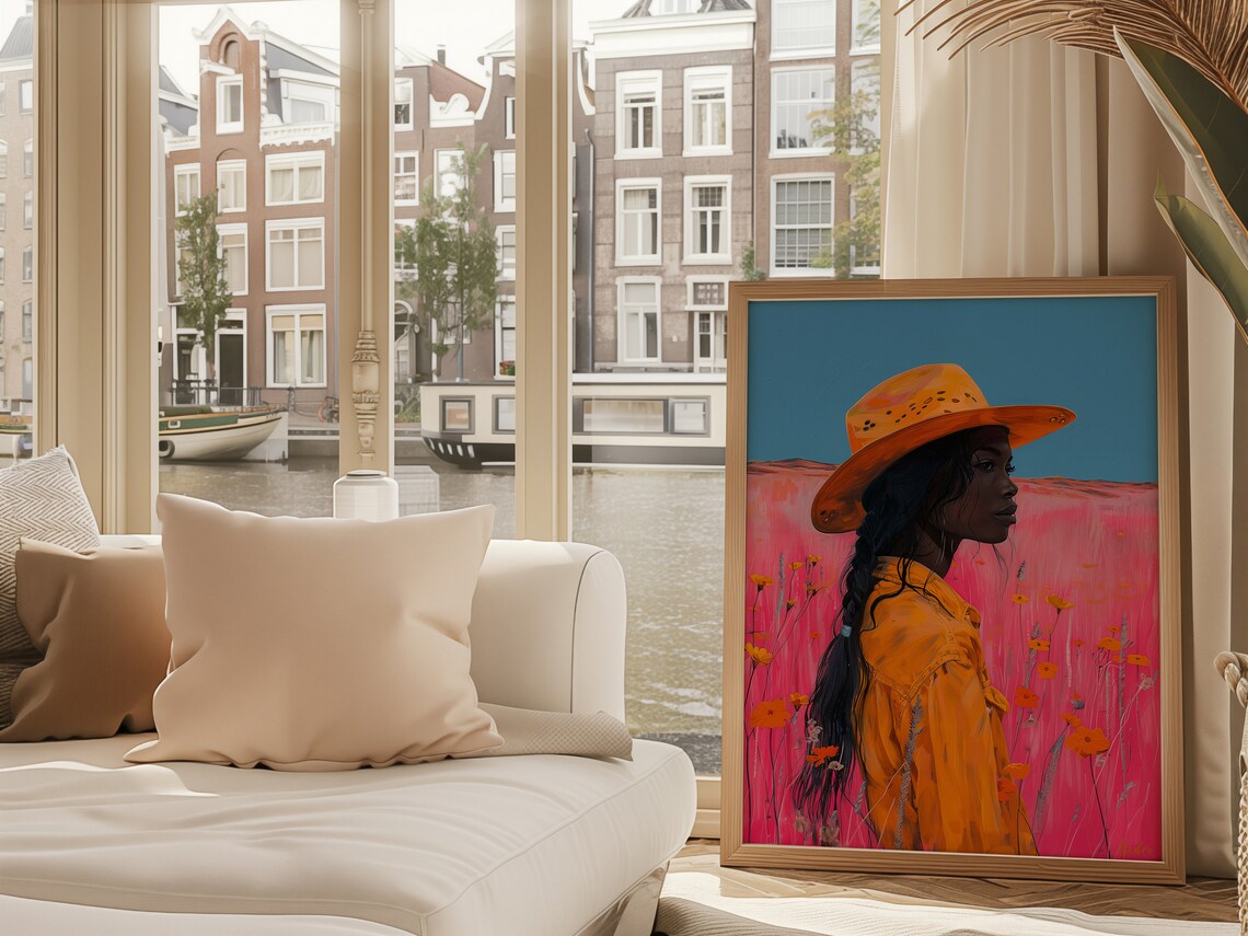 Black Girl Cowgirl Retro Western Wall Art Print - Image 4
