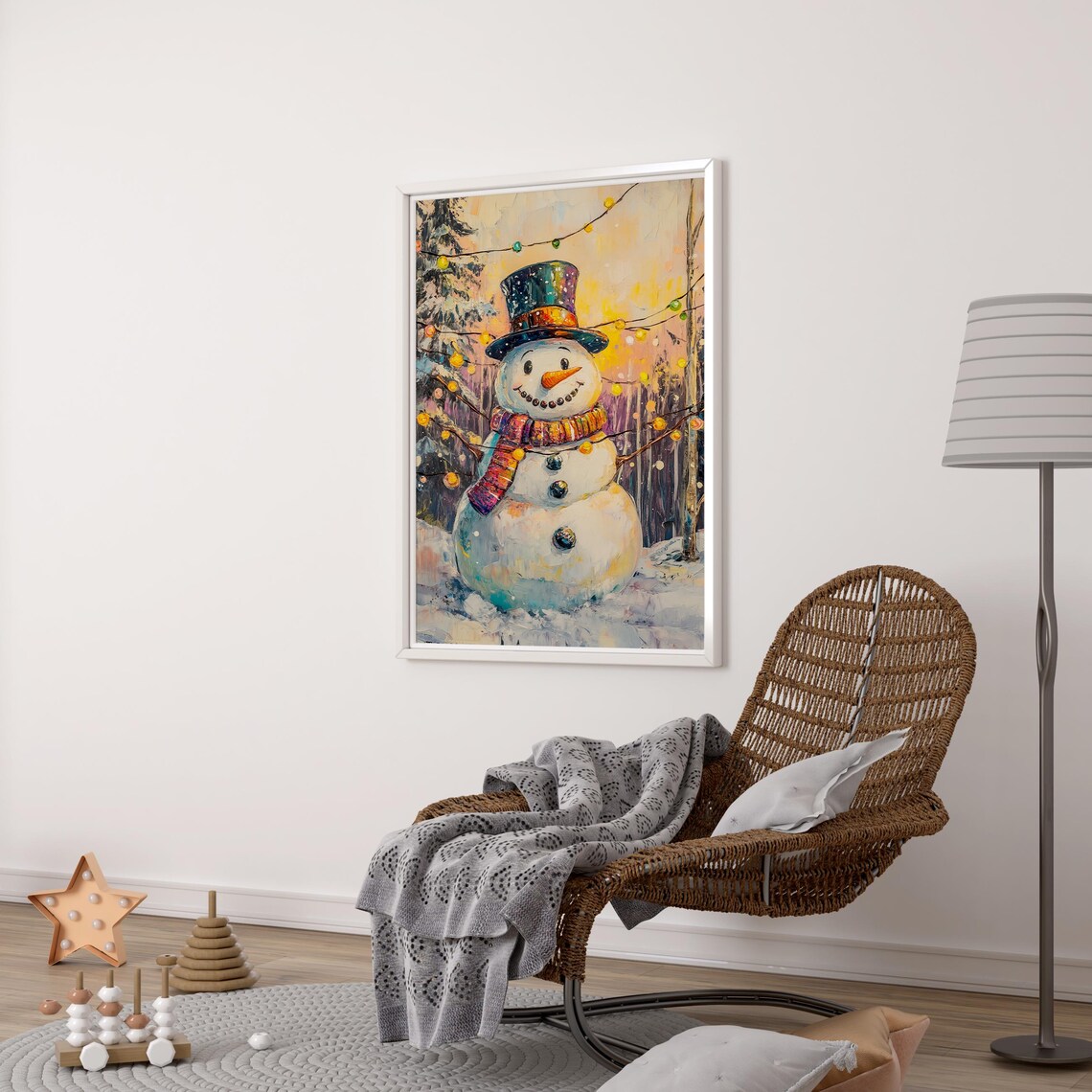Snowman Winter Holiday Print, Vintage Christmas Painting - Image 2
