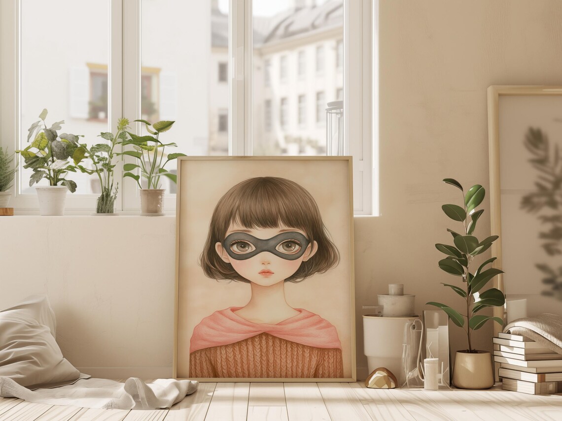 Hand Drawn Superhero Halloween Art, Nursery Decor - Image 2