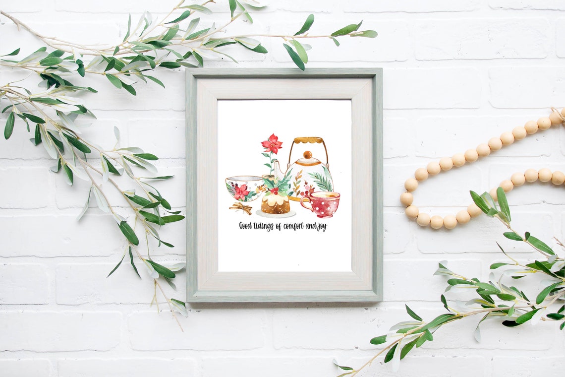 Good Tidings Of Comfort And Joy Christmas Tea Set Watercolor Poster - Image 2