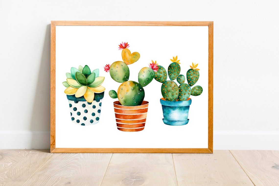 Three Potted Cacti Watercolor Patterned Pots Succulent Plant Poster - Image 7