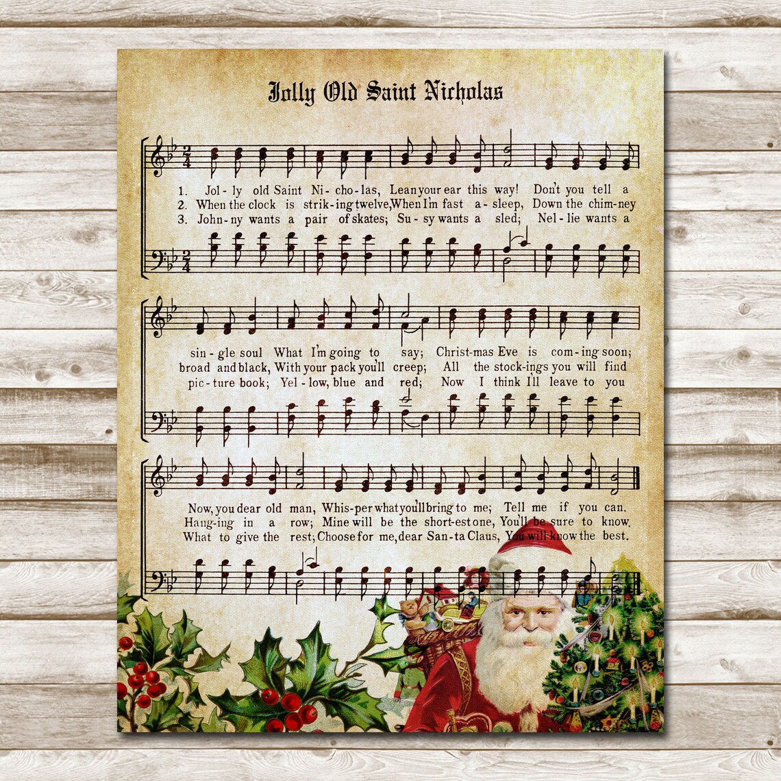 Jolly Old St Nicholas Retro Christmas Song Art Print - Image 4