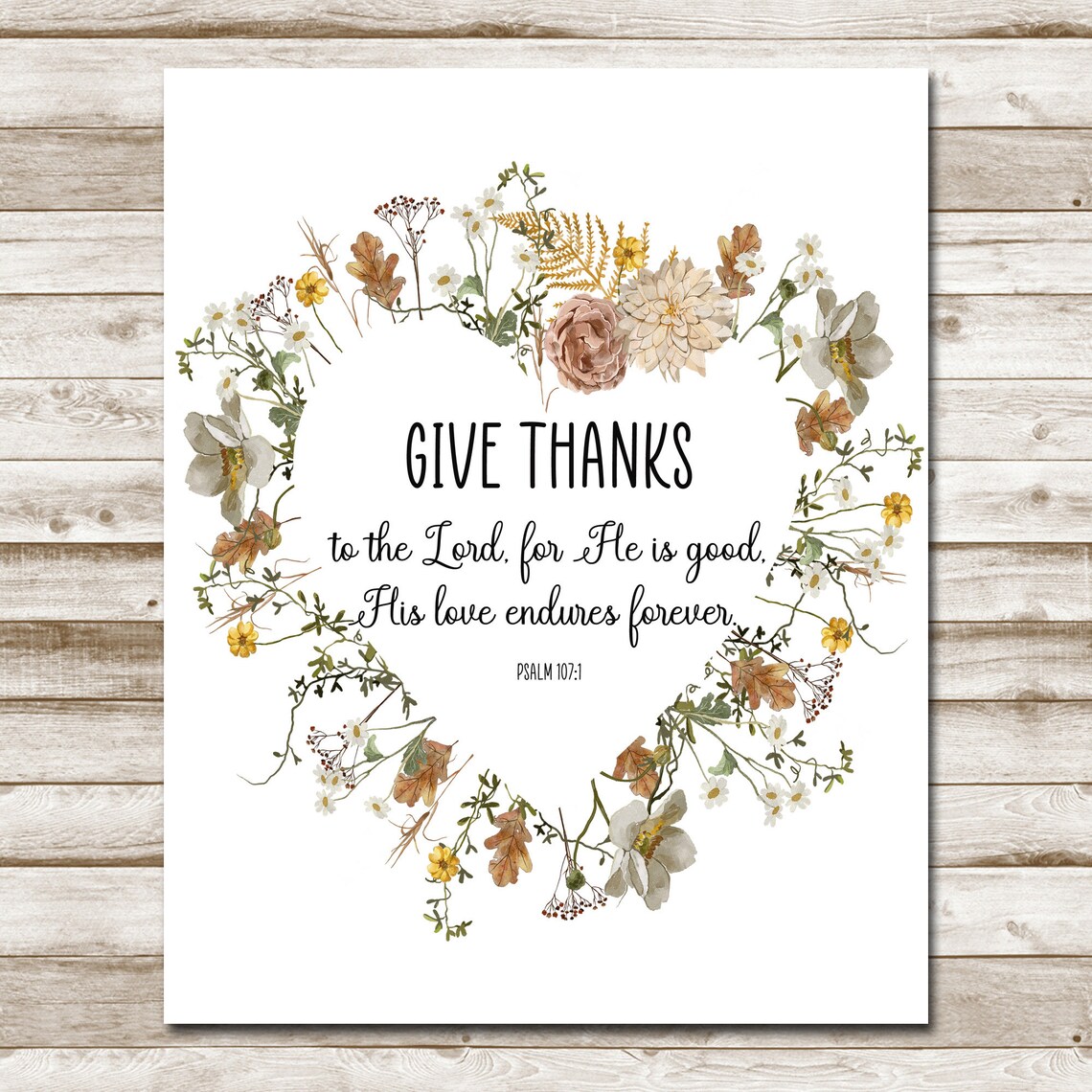 Give Thanks To The Lord Psalm 107:1 Wildflower Wreath Bible Verse Poster - Image 10