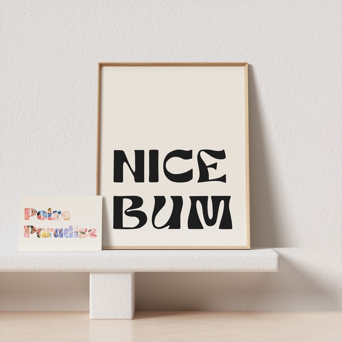 Nice Bum Funny Typography Poster Cream Black Wavy Retro Lettering - Image 4